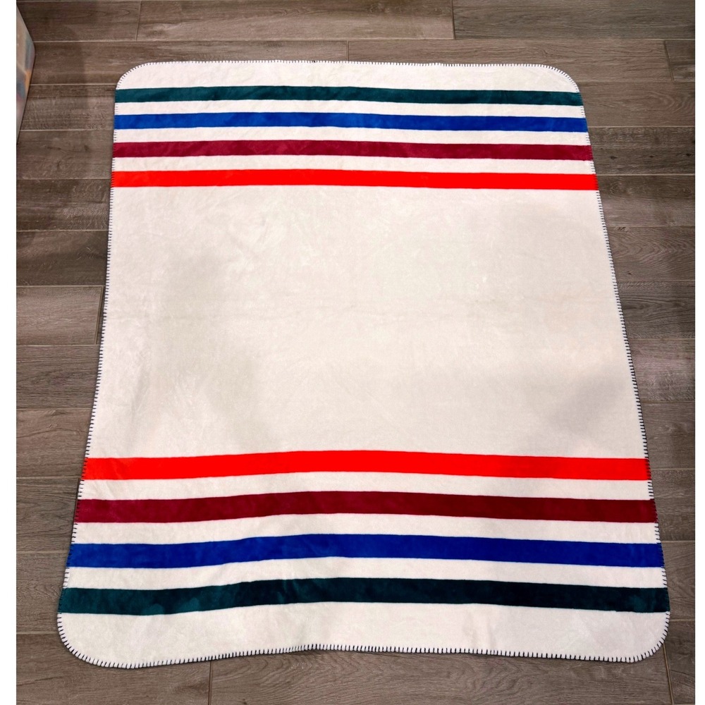 Bath & Body Works Plush Sherpa Throw Blanket 50x60 Striped Cream Multicolor Cozy